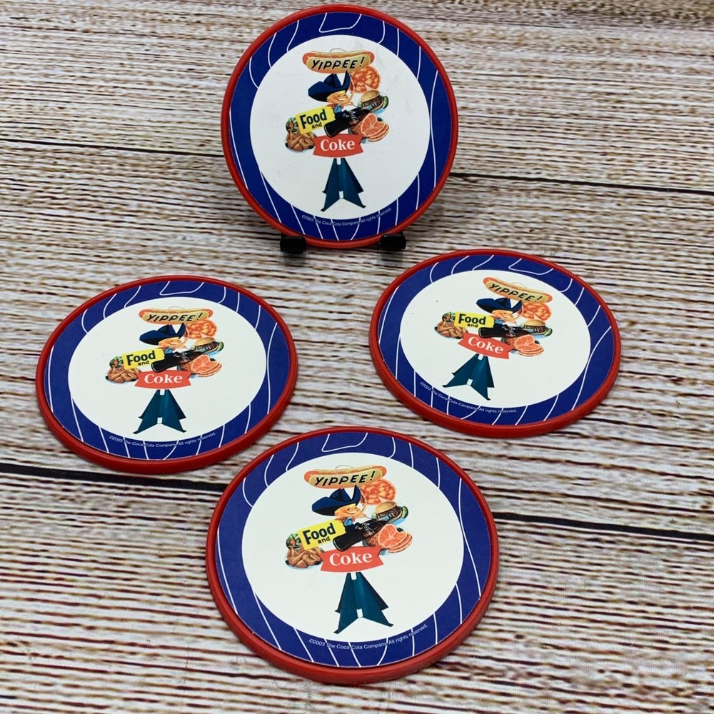 Vintage Coca-Cola Coasters Set of 4 Yippee! Food & Coke Brand Made in USA